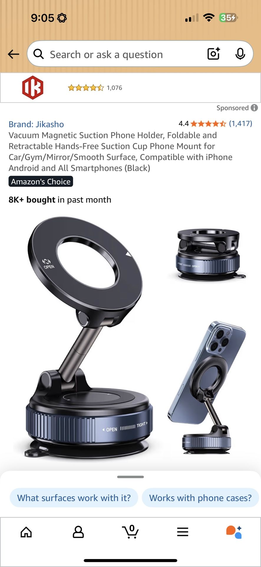 Vacuum Magnetic Suction Phone Holder, Foldable and Retractable Hands-Free Suction Cup Phone Mount for Car/Gym/Mirror/Smooth Surface, Compatible with i
