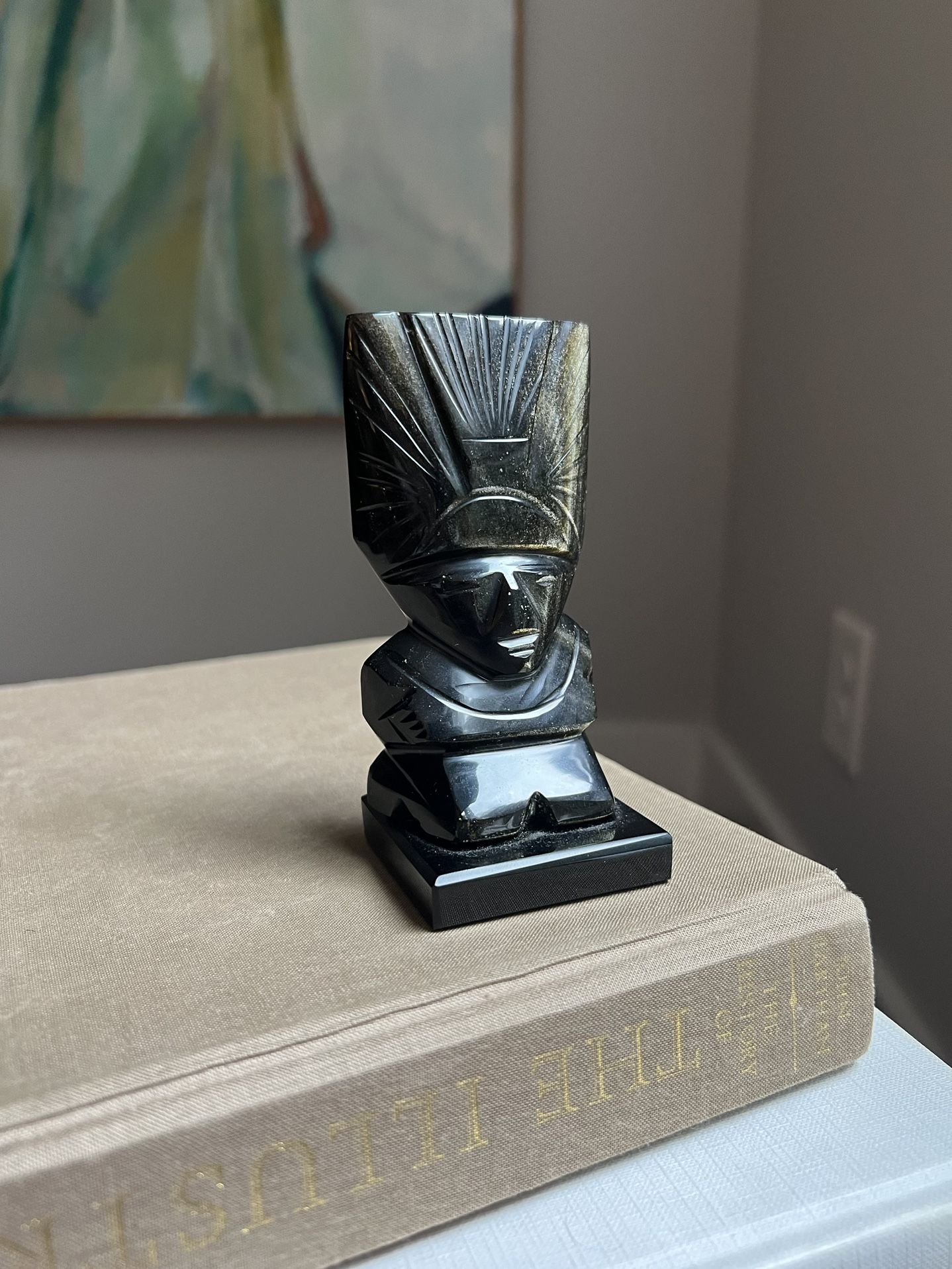 Small Aztec Mayan Golden Sheen Obsidian Carving ( firm on price )