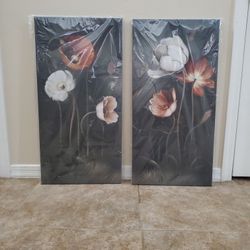 Pair of Flowers On Canvas