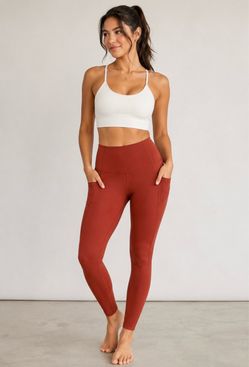90 degrees by Reflex high rise rust red leggings with side pockets, size M