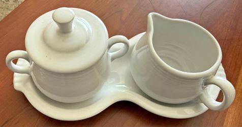 White Ceramic Sugar and Creamer Set with Tray