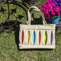 Vintage 70s Faux Leather Purse Retro Pastel Rainbow Shoulder Handbag - Serval 