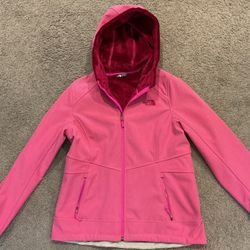 The North Face Pink WindWall Womens Zip Faux Fur Lined Hooded Jacket sz L