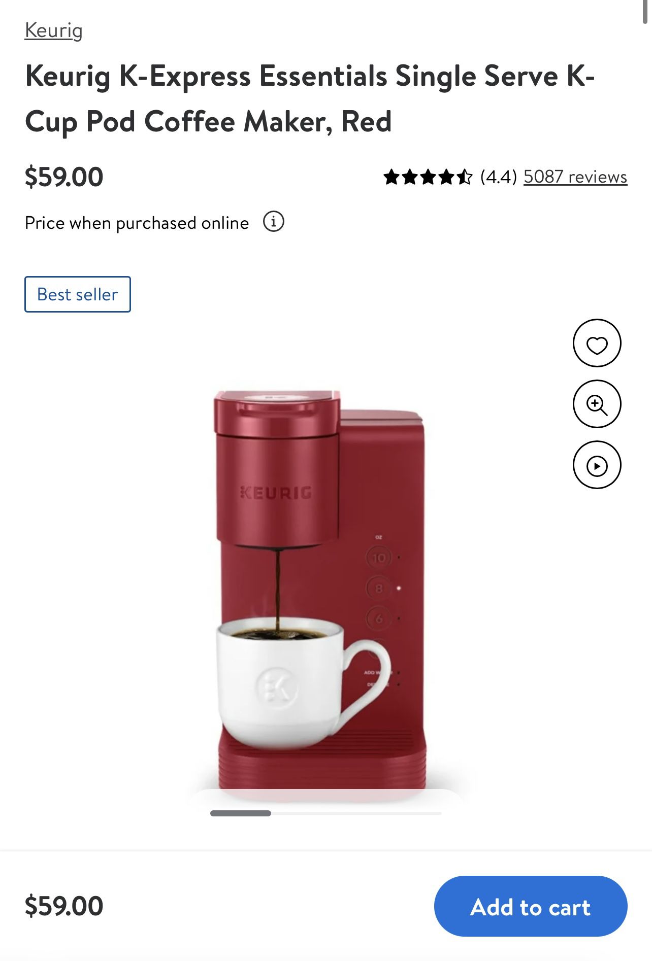 Keurig K-Express Essentials Single Serve K-Cup Pod Coffee Maker, Red