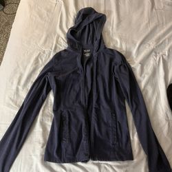 Blue Zip Up Sweatshirt Finger Sleeves 