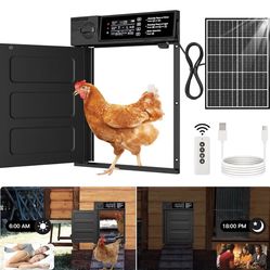 Automatic Chicken Coop Door, Large Size Solar Powered Coop Door with Opening in Emergency, Anti-Pinch, Timer & Light Sensor, Aluminum Waterproof Auto 
