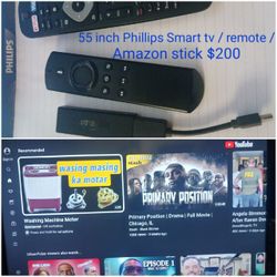 55 Inch Phillips Smart Tv/ Remote & Amazon Stick