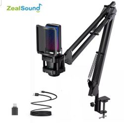 Gaming microphone for streaming is compatible with PS Consoles PS4/PS4pro/PS5 desktop computer and laptop with the 78.7 inch-long detachable USB cable