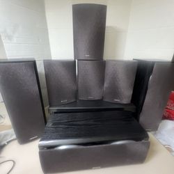 Onkyo 8 Surround Sound Speakers SKC SKF SKM SKB 530. 110 watts 8ohm. Used system in very good condition and fully functional. One speaker is missing t