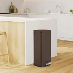 8 Gallon Step on Trash Can, Stainless Steel Kitchen Garbage Fingerprint-Proof, Brown
