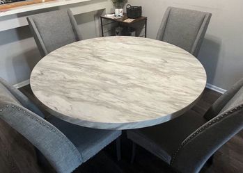 5 PC MARBLE DINING TABLE SET FOR 4