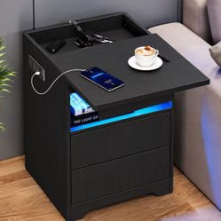 Nightstand with Gun Drawer, Set Of 2, Black 