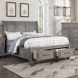 Grey Wood Bed Frame With Storage (Mattress Sold Separately) Comes In Queen Eastern King And Cal King Brand New In Box Ever Item Sold Separately