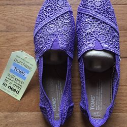 Tom’s Purple Crochet Classic Shoes New With Tags/Box Size 7