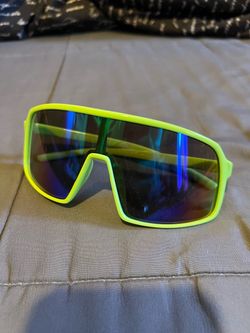 Neon Yellow Shield Sunglasses Mirrored Lens