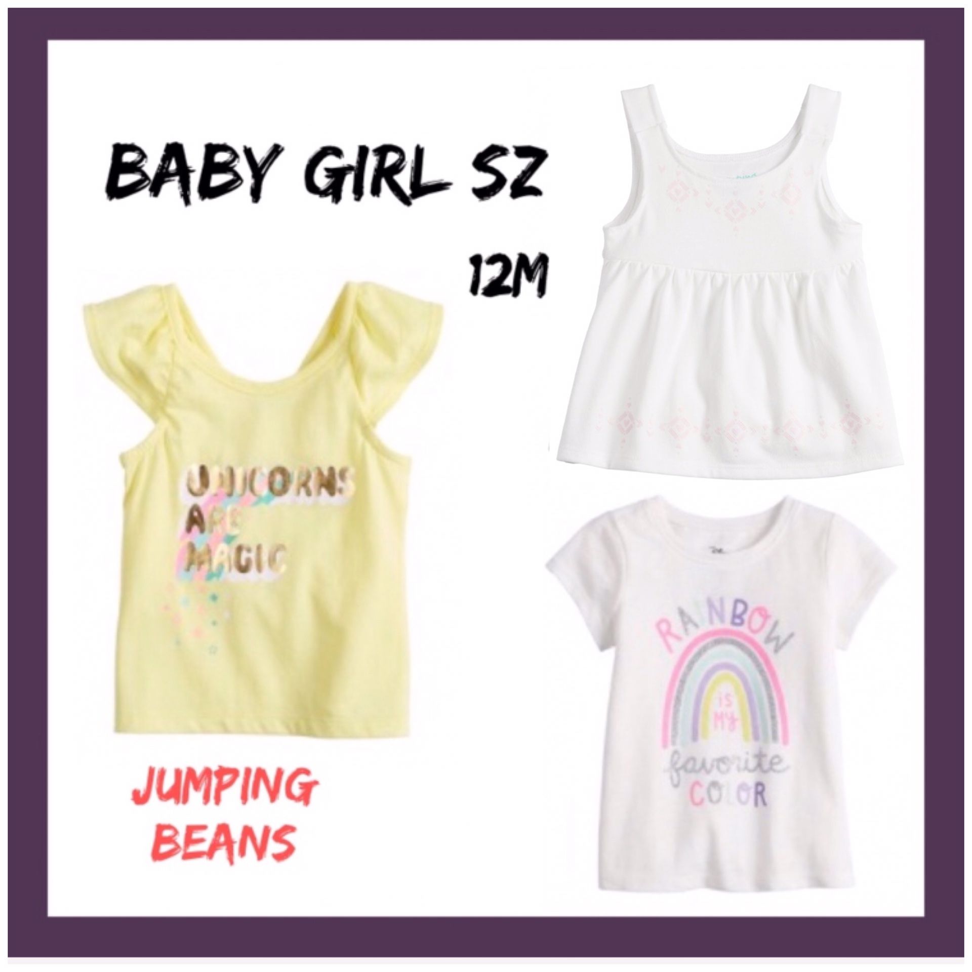 NIB Baby Girl 12M Jumping Beans 3Pc Tops