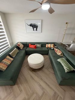Large Green Velvet U-Shaped Sectional Sofa