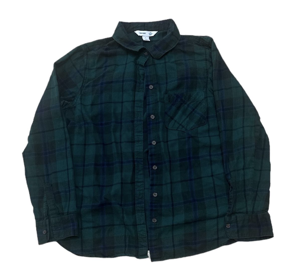 Old Navy Flannel Shirt Men’s Large Green Blue Pocket Plaid Button Up Long Sleeve