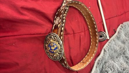 Vintage BRAZOS JOE Belt Co Men's Western Leather Belt with belt buckle