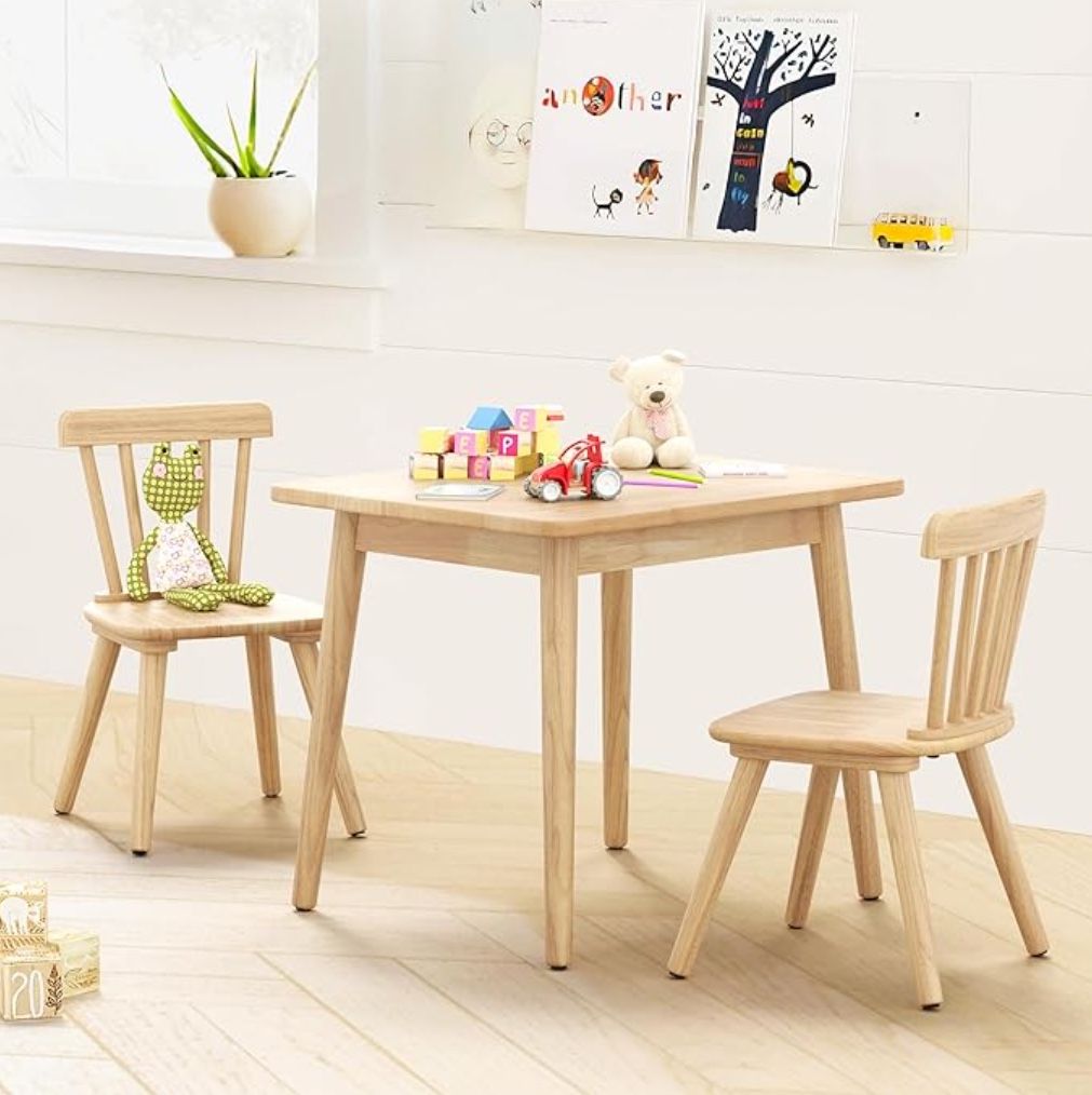 Windsor Kids Table and 2 Chair Set, Natural Wood