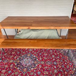CB2 Dylan Acacia Wood Dining Table (80”) + Matching Bench