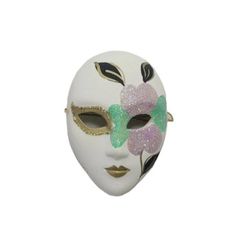 Venetian Ceramic Face Mini Mask Wall Art Hand Painted with Glitter 3⅜" × 2⅜"