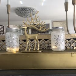 CHRISTMAS GLASS SNOWFLAKE CANDLE DECOR  $5.00 for both 5 1/2”. X  3”. - CAN BE HUNG  