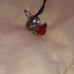 Silver Metal Heart Locket red and Cord necklace  