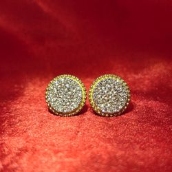 10k Yellow Gold Diamond Round Earrings 1 ctw