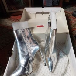 Shiny Silver Aldo Boots Size 7