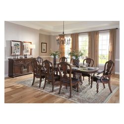 Brand new brown formal dining table + 6 chairs (table: 44 x 80 - 94 - 108 x 31H)