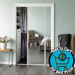 RELIABILT 60-in x 80-in White Flush Mirrored glass Prefinished Steel Bypass Sliding Closet Doors