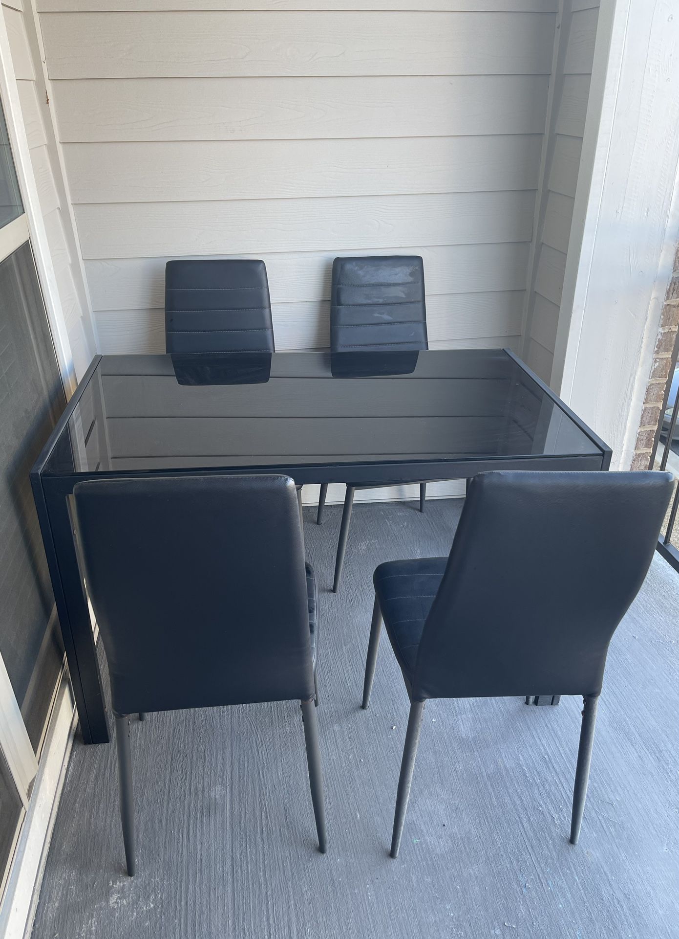 Glass Dining Table With 4 Faux Leather Chairs (an Year Old)