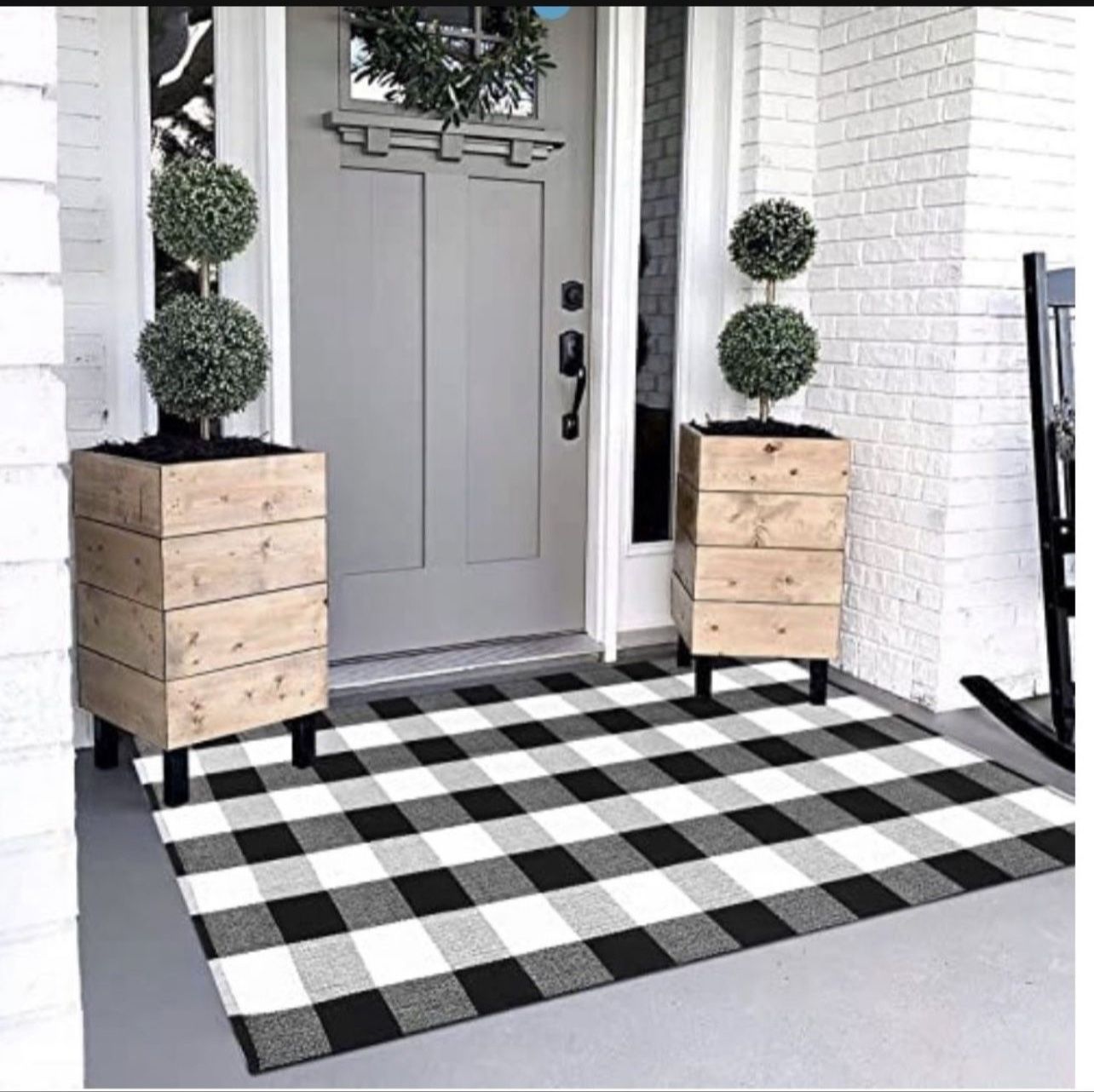 OJIA Buffalo Plaid Rug 3’ x 5’ Black and White Checkered Rug Christmas Outdoor Rug Machine Washable Cotton Hand-Woven Indoor Area Rugs Layered Door Ma