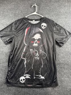 Mens Medium Black Grim Reaper Skull Graphic T Shirt Gothic Skeleton Tee
