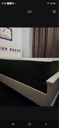 White Wood Bed Frame with Mattress