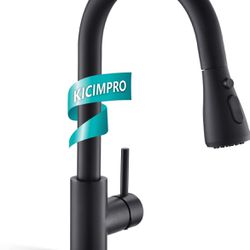 Kicimpro Matte Black Kitchen Faucet with Pull Down Sprayer, 304 Stainless Steel, 23-Inch Extended Hose Design, Three Water Functional Ways, Easy Insta