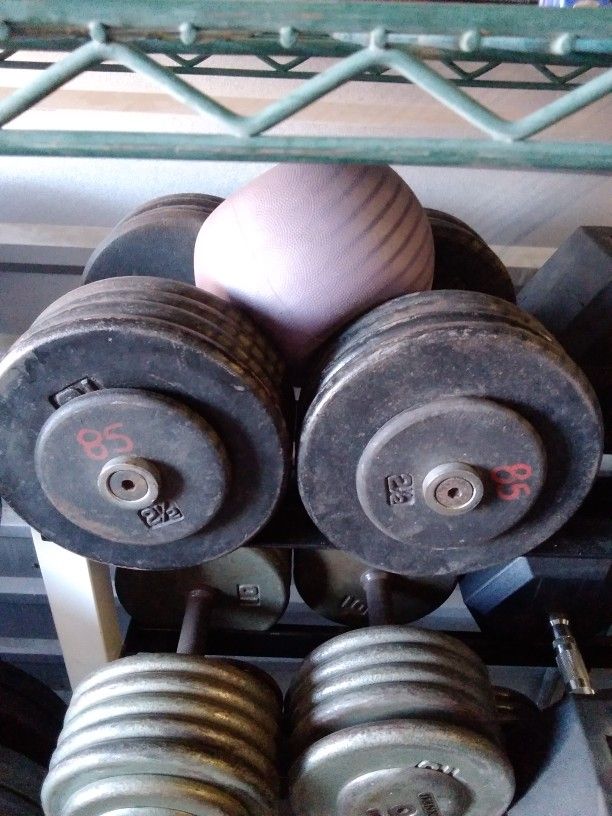 Pair Of 85-pound Pro-style Dumbles 170lbs Total Weights Excellent Condition