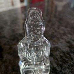Small 3.5" Crystal Glass Sitting Quan Yin Figuerine Clear