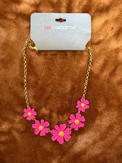 Liz Claiborne Pink Flower Statement Necklace