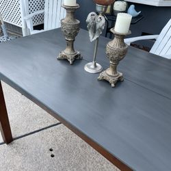 Dinning Pub table solid cherry wood / rustic cement color top wood table with extended leaf made in Malaysia. No chairs - 54 inches wide / 36 inches d