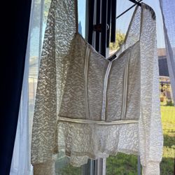 dreaming  beaches and the White Lace Long Sleeve Top! Lovely crochet lace accents Bodysuit 