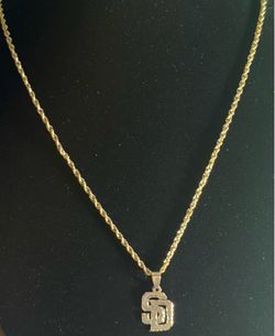 10K Yellow Gold Hollow Rope Chain 22" with 14K SD San Diego Pendant, 4.4g