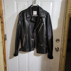 Black leather jacket.