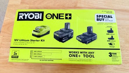 Brand New Ryobi One+ 18v Battery Kit 4ah & 2ah & Charger