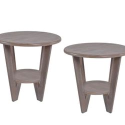 Set Of 2 Rustic Farmhouse End Table with Storage Shelf, French Country Accent Side for Family, Dinning or Living Room, Small Spaces, Modern, Round, Vi