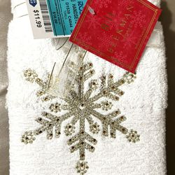 NEW!  Set Of 2 Christmas (Gold Snowflake) Hand Towels