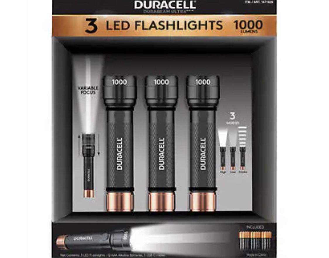 Duracell 1000LM 4AAA LED Flashlight 3-pack