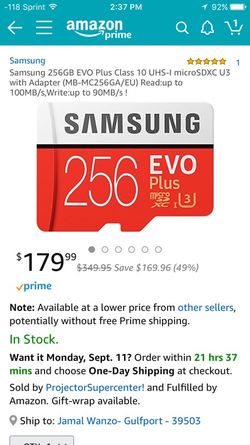 256GB Samsung Evo-sd card with adapter