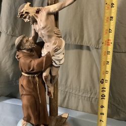 Vintage Jesus Christ & St. Francis Statue By Dimosa Made In Spain Needs Restoration